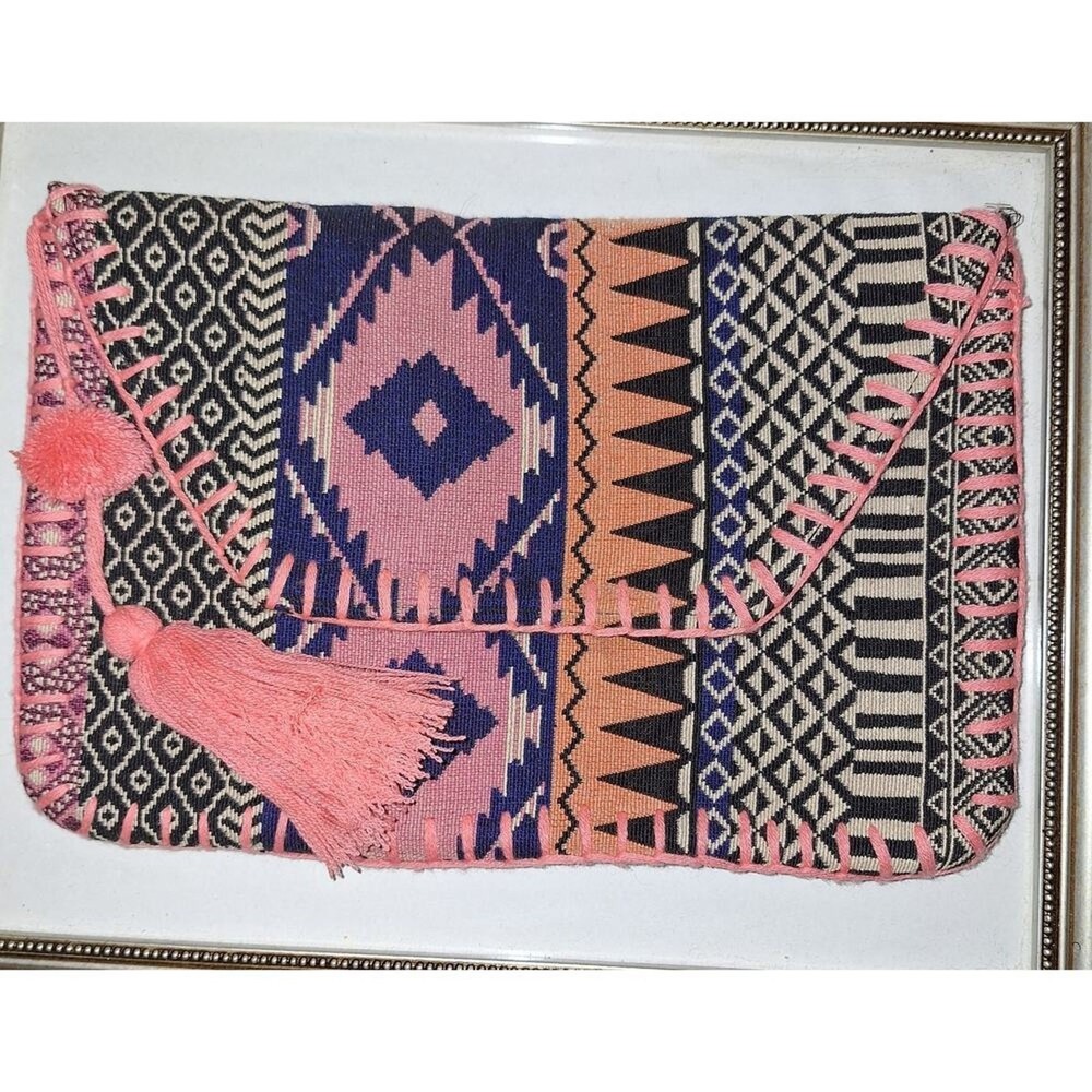 Embroidered Colorful Clutch Purse Boho Western Fun Day Out Beach Lunch Festival - Picture 1 of 4